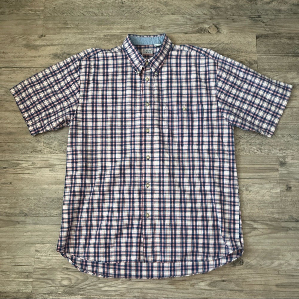 Vintage Bugle Boy Men’s Short-Sleeve Plaid Button-Down Shirt - Red White & Blue